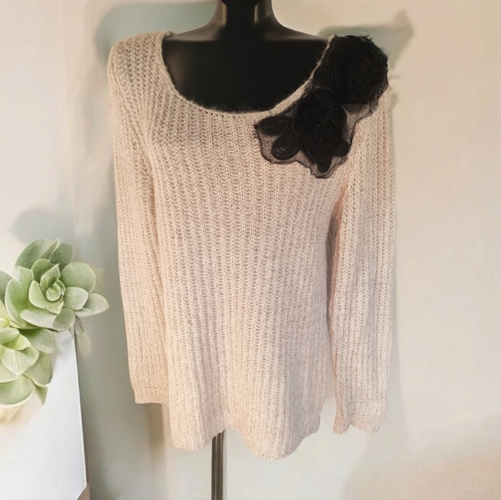 Cristina Gavioli Metallic Mohair Blend Made In Italy Scoop Neck Sweater🇮🇹